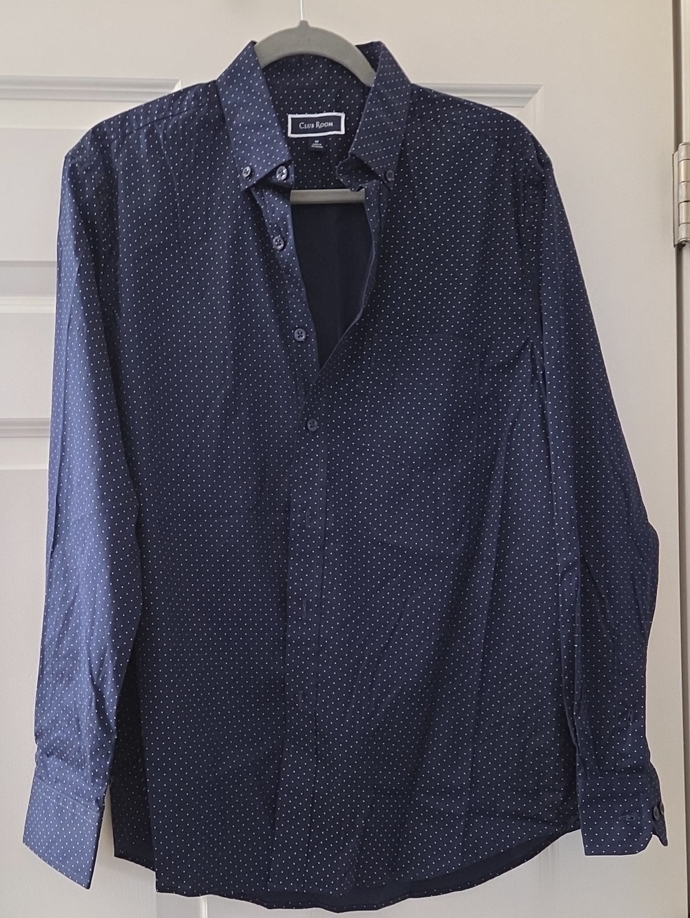 Club Room Navy Button-Down Shirt with White Microdots
